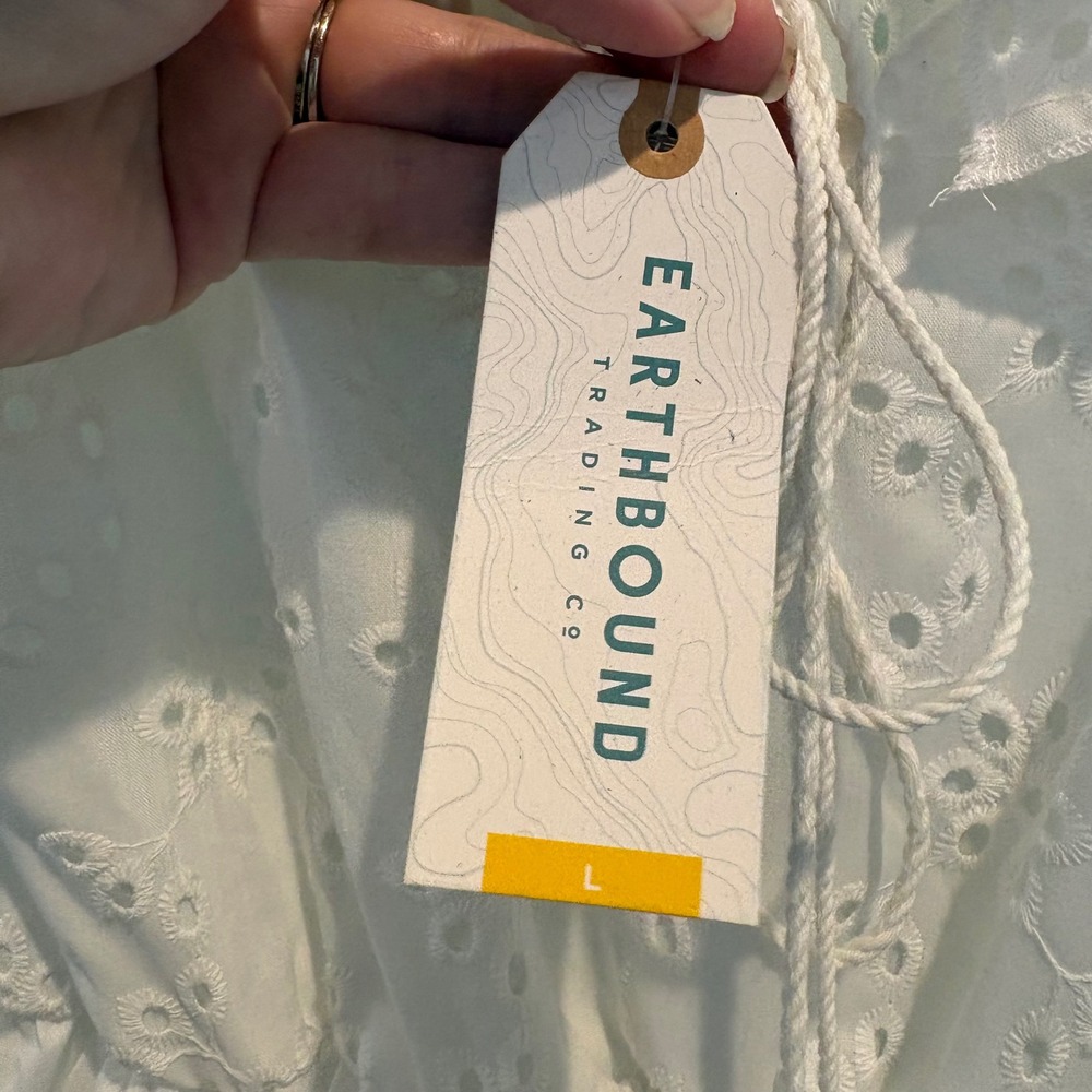 Off-Shoulder White Midi Dress with Eyelet Trim - Picture 5 of 16